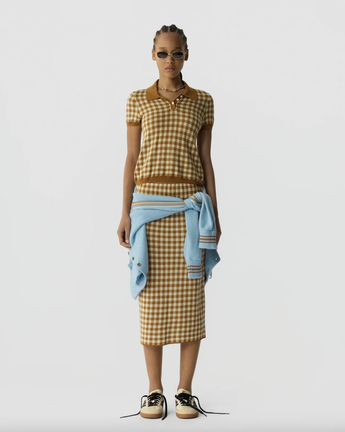 Guest In Residence Gingham Shrunken Polo in Suede-Lime