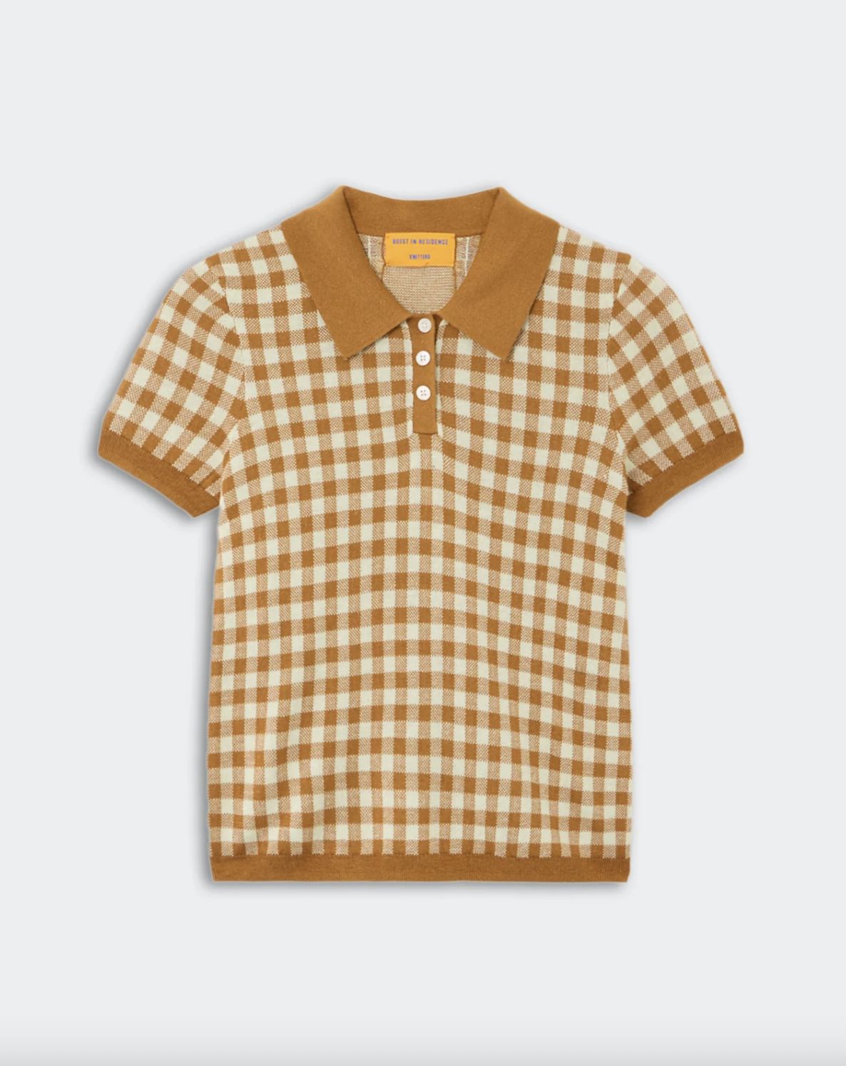 Guest In Residence Gingham Shrunken Polo in Suede-Lime