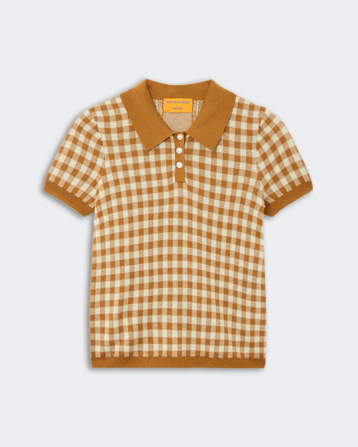 Guest In Residence Gingham Shrunken Polo in Suede-Lime, Color: Suede/Lime, Size: XS