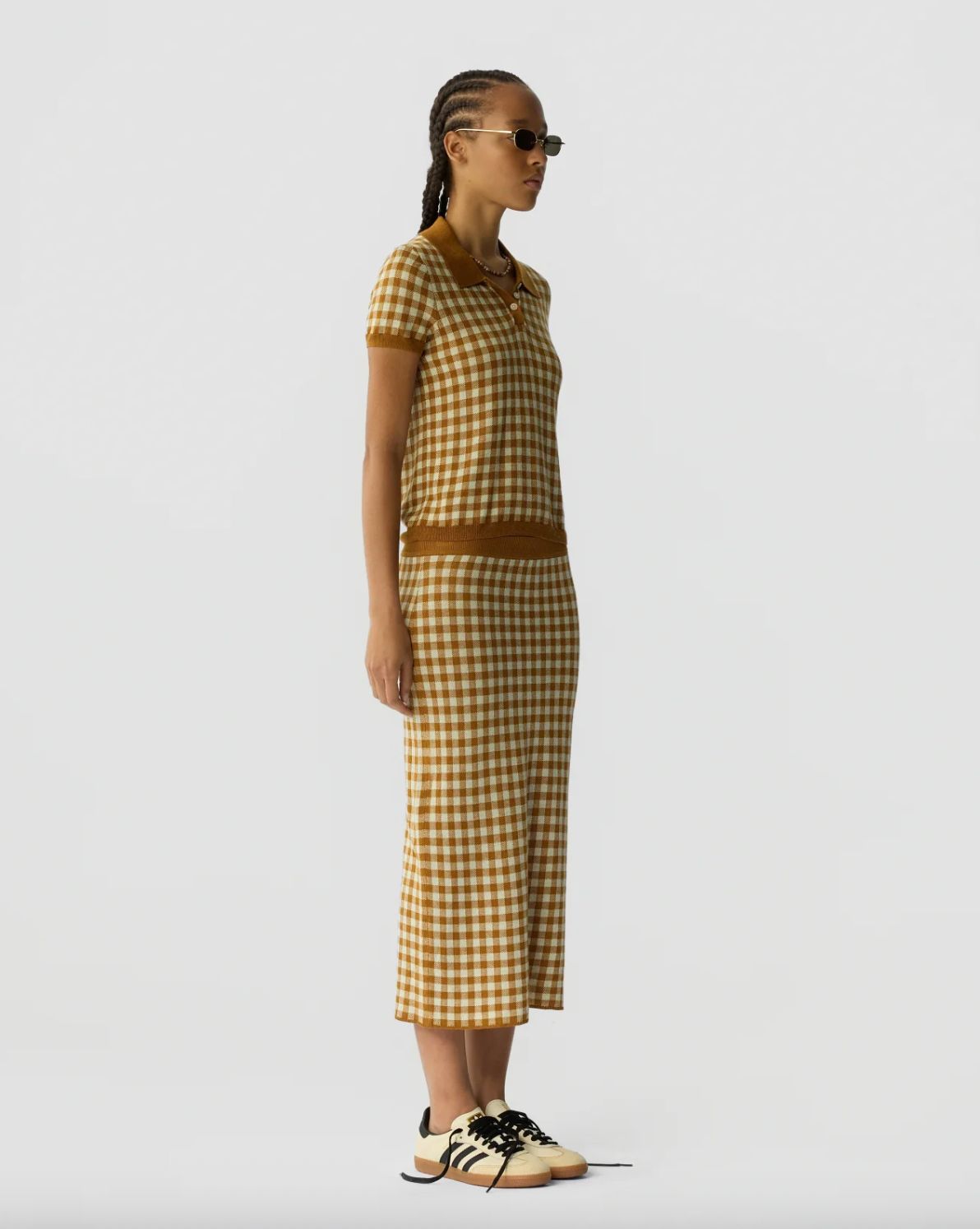 Guest In Residence Gingham Shrunken Polo in Suede-Lime