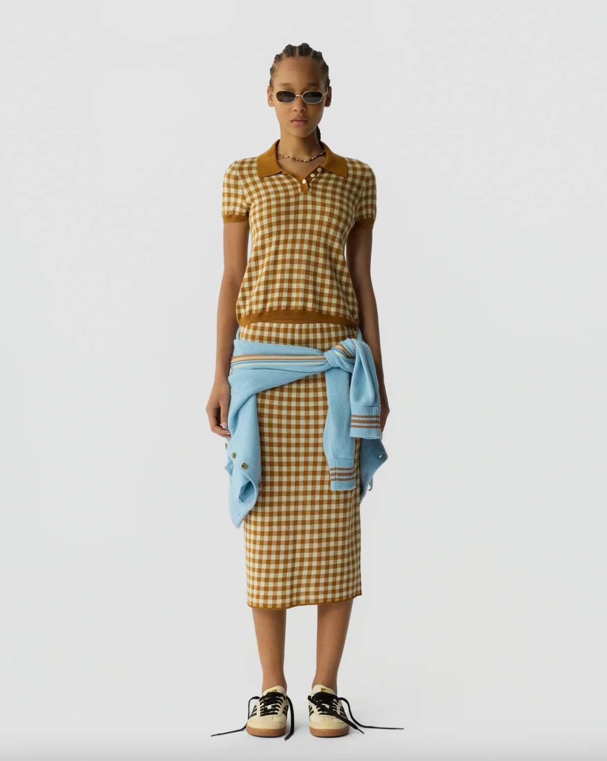 Guest In Residence Gingham Shrunken Polo in Suede-Lime