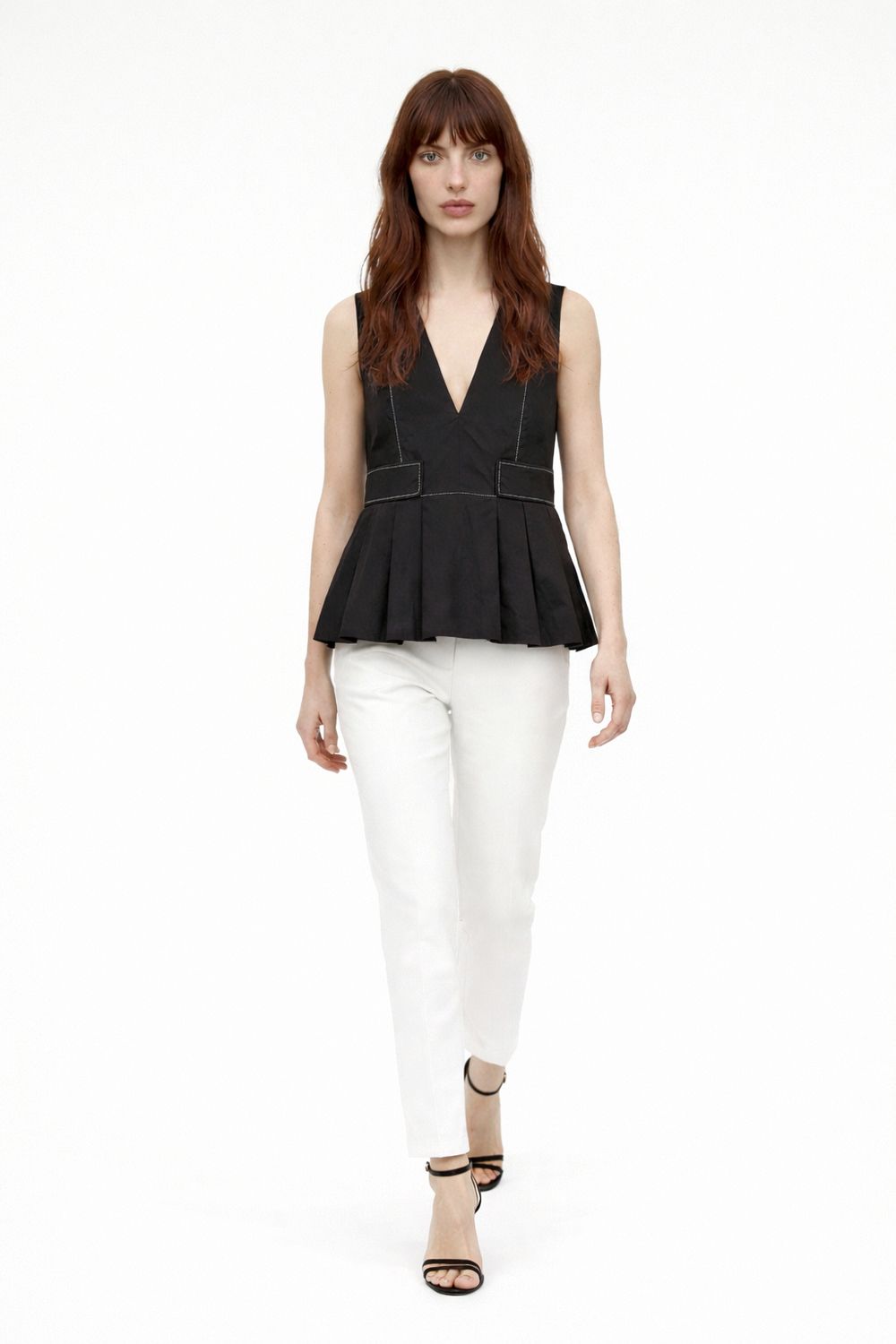 Ganni Stretch Pleated Peplum Top