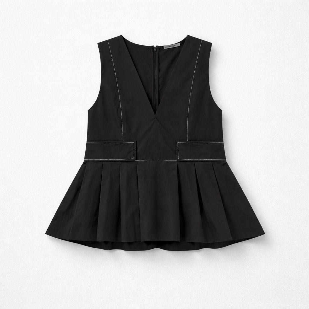 Ganni Stretch Pleated Peplum Top