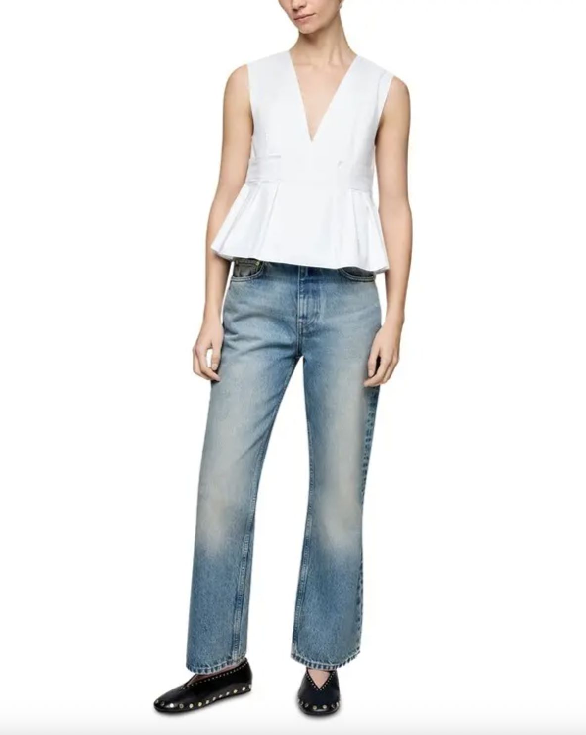 Ganni Stretch Pleated Peplum Top