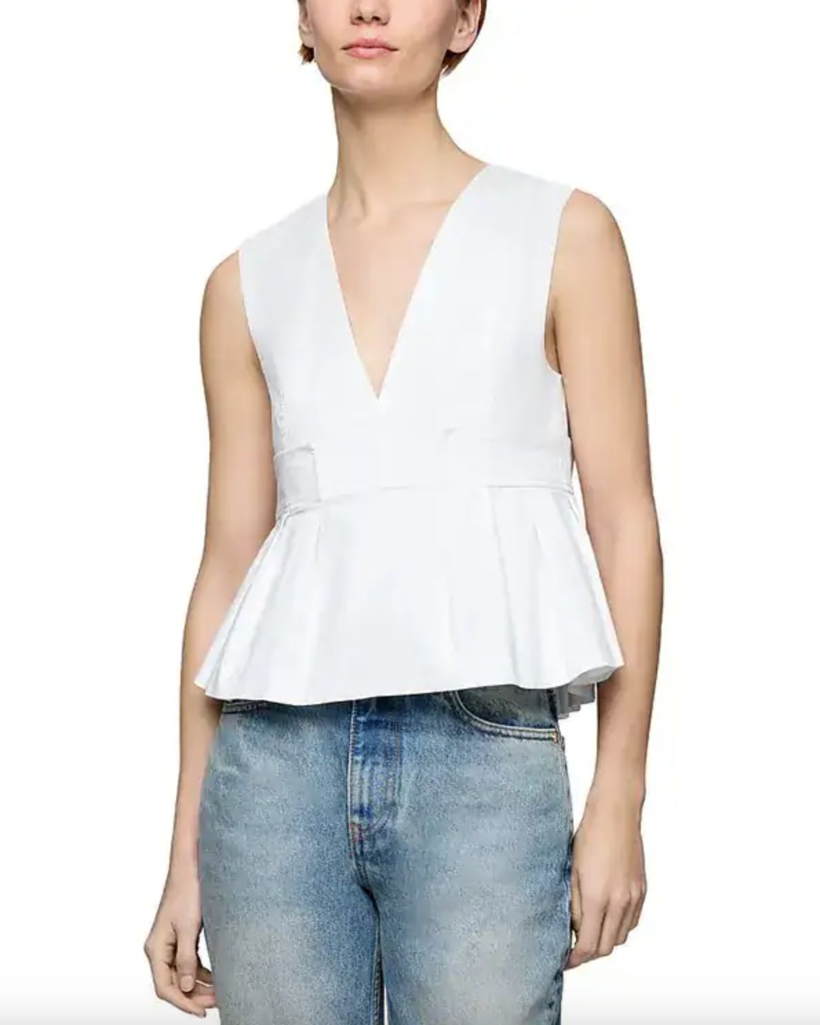 Ganni Stretch Pleated Peplum Top