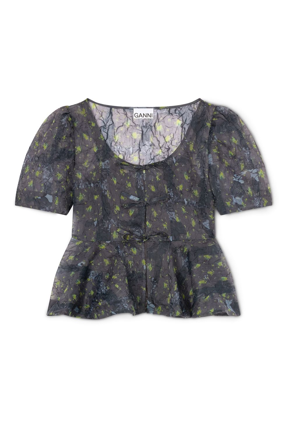 Ganni Shibori Organza Peplum, Color: Black Sand, Size: 32