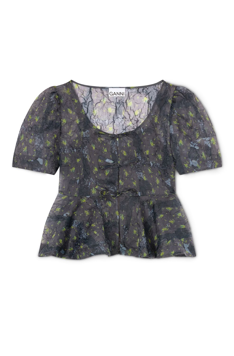 Ganni Shibori Organza Peplum, Color: Black Sand, Size: 32