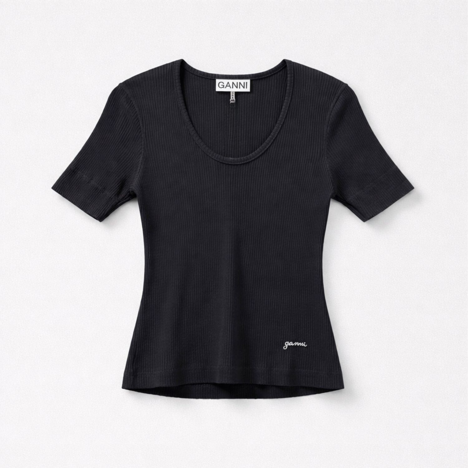 Ganni Heavy Cotton Ribbed Short Sleeve Tee