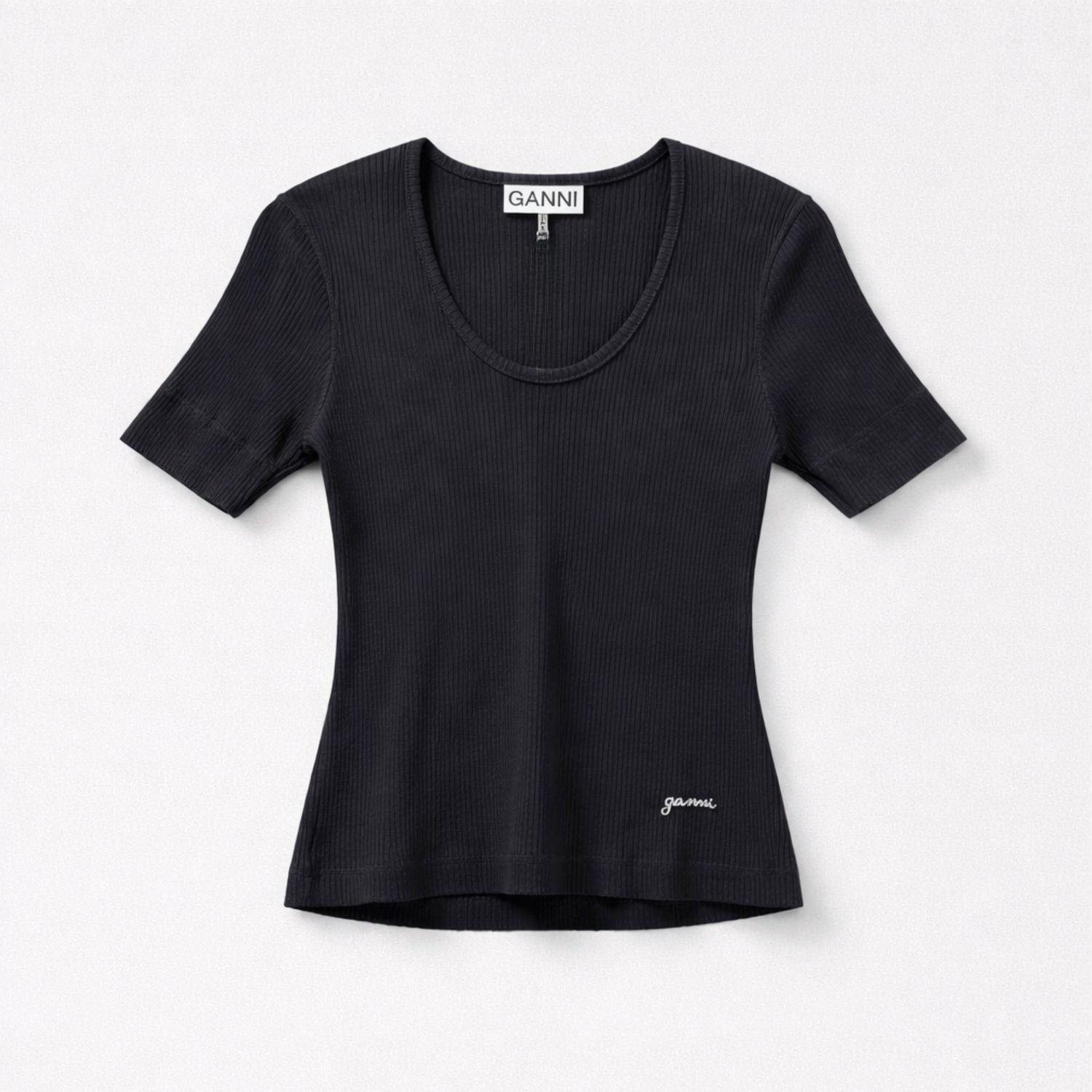 Ganni Heavy Cotton Ribbed Short Sleeve Tee