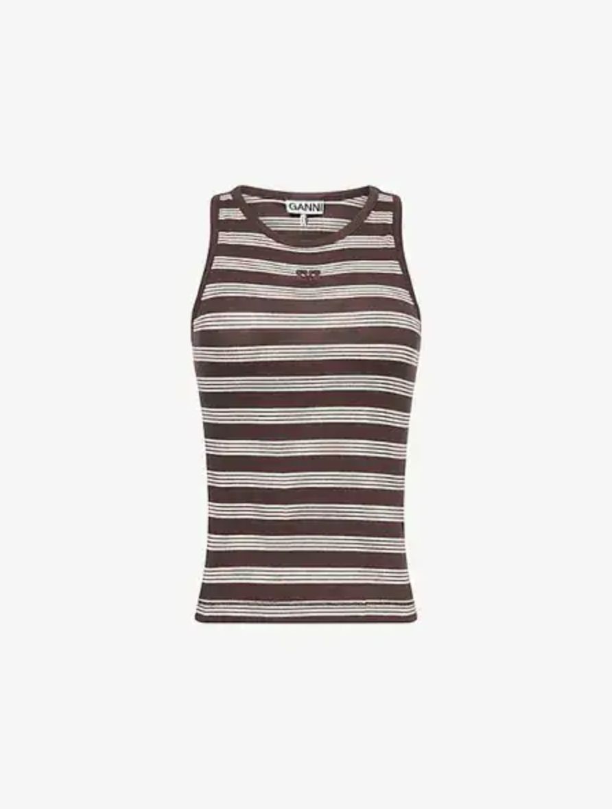 Ganni Soft Cotton Rib Tank Stripe