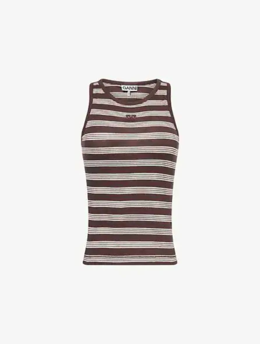 Ganni Soft Cotton Rib Tank Stripe