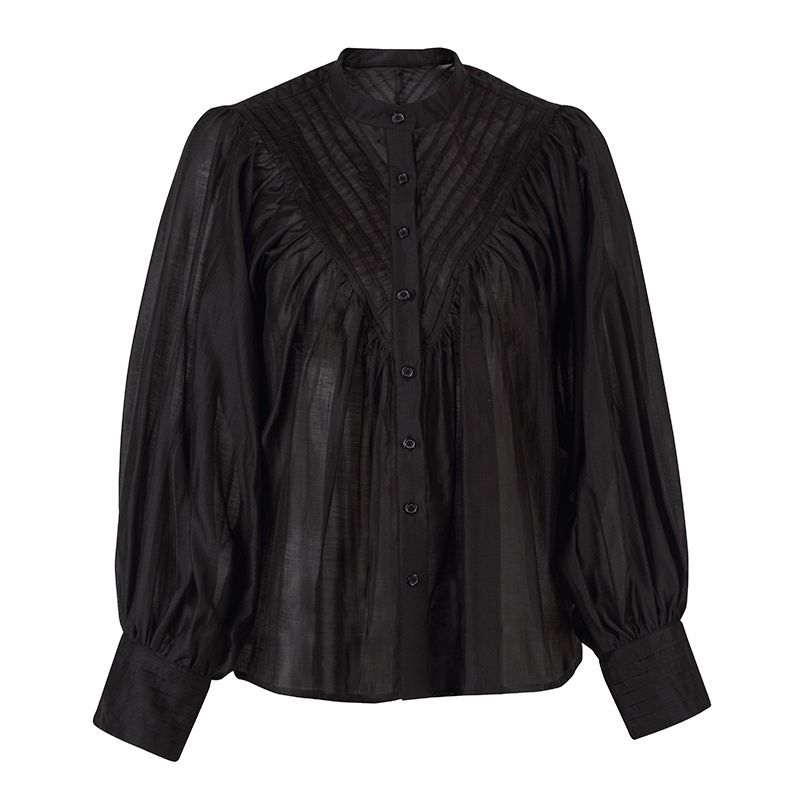 The Shirt Shiv Ruffled Blouse in Black, Color: Black, Size: XS