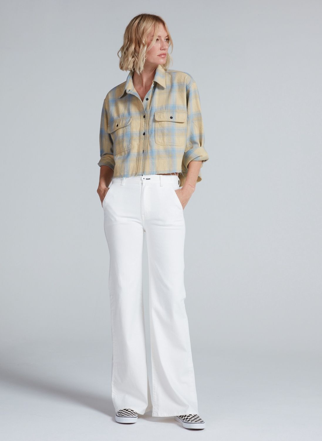 ASKK Crosby Flannel Shirt, Color: Yellow Plaid, Size: XS