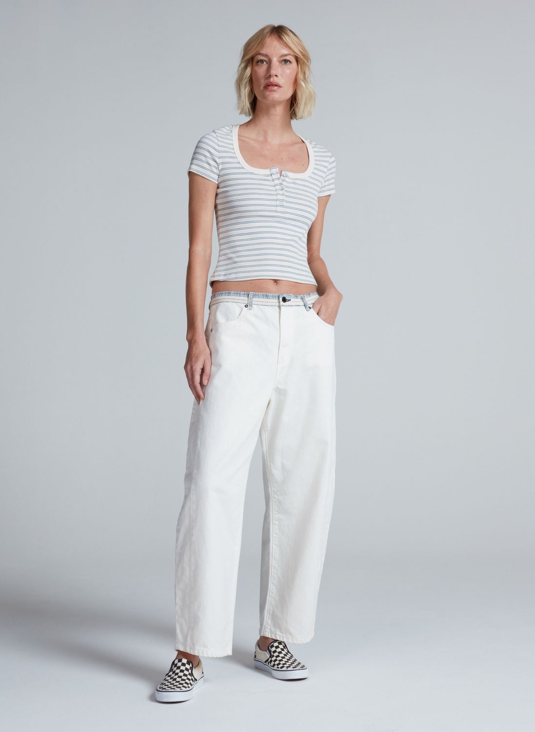 ASKK Scoop Henley, Color: Double Stripe Blue, Size: XS