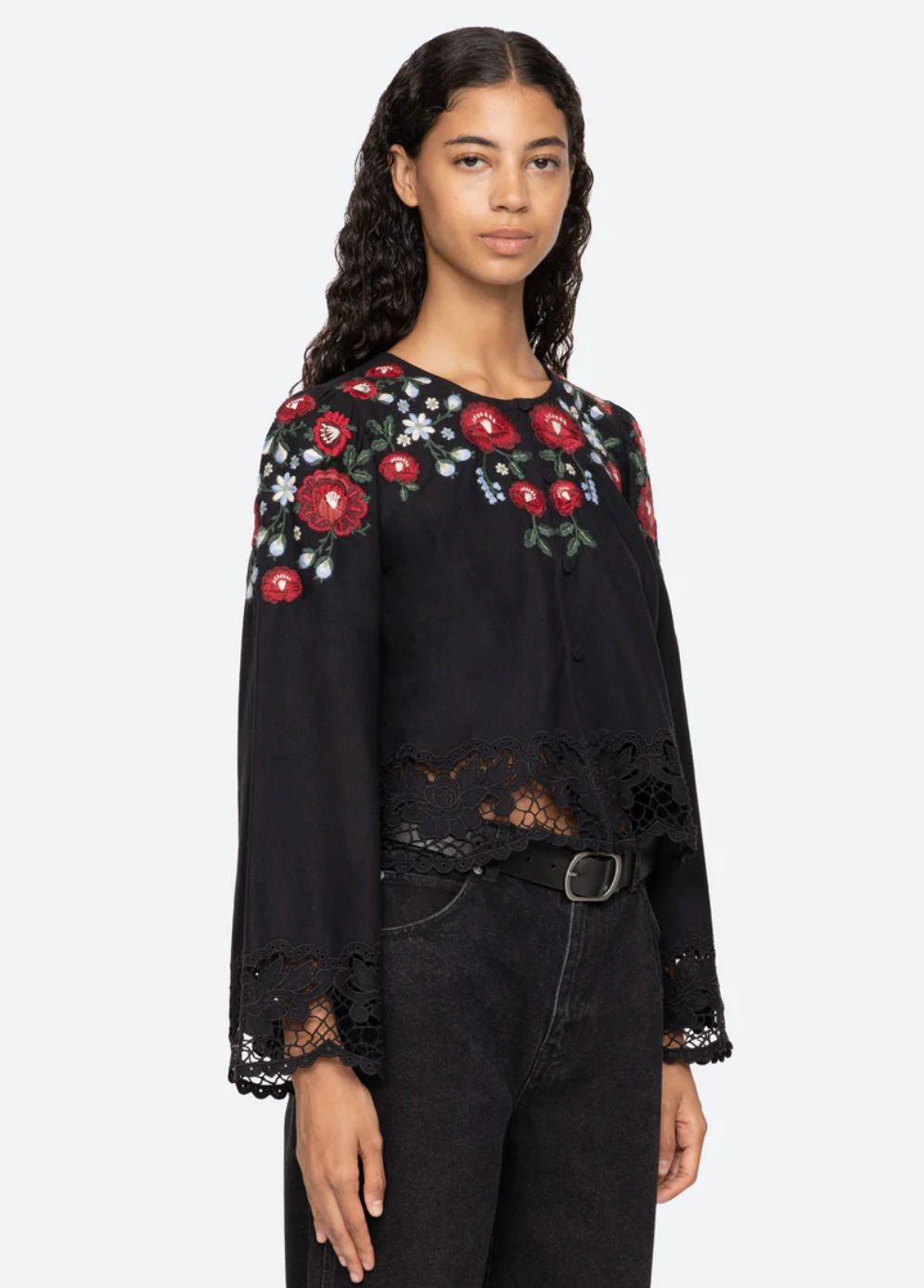 Sea-NY Rosaline Long Sleeve Embroidery Top