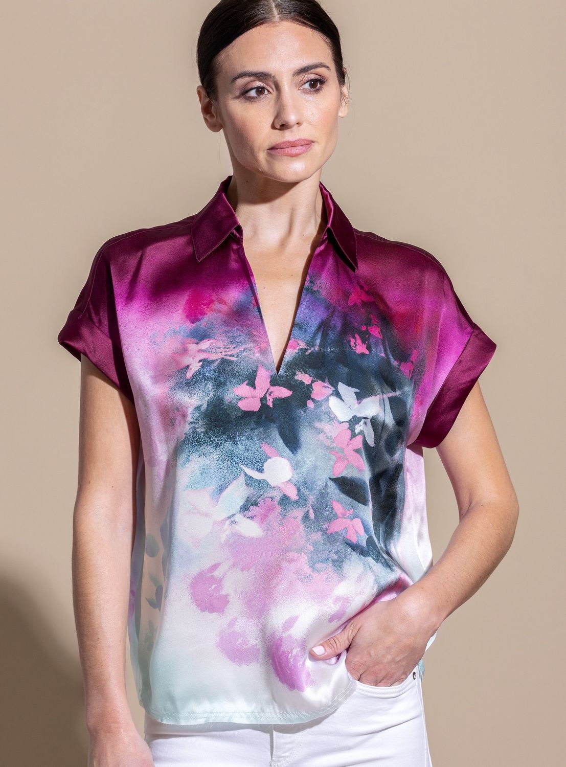 Go Silk Polo Redux Printed, Color: Gradient Garden, Size: XS