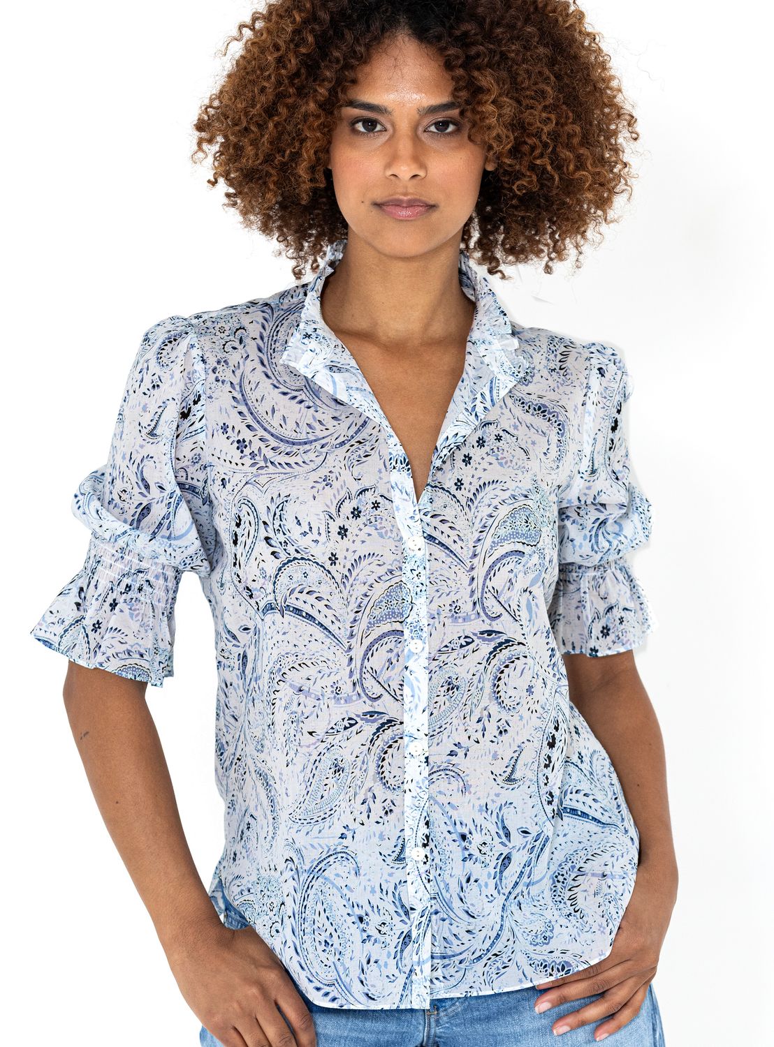 Go Silk Hannah Shirt Printed, Color: Paisley, Size: XS