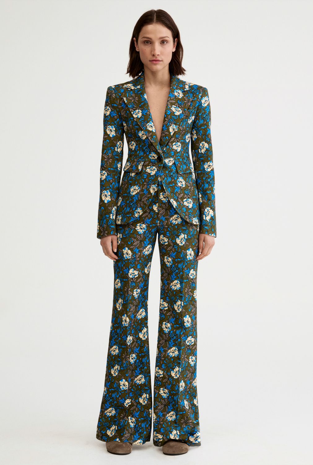 Smythe Seamed Blazer in Olive Floral, Color: Olive Floral, Size: 4