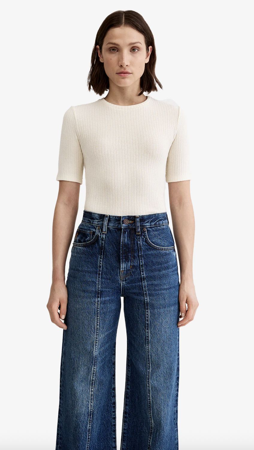 Smythe Elbow Sleeve Ribbed Knit Crew