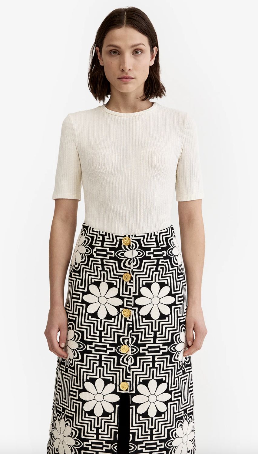 Smythe Elbow Sleeve Ribbed Knit Crew