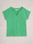 White Stuff Nelly Notch Neck Tee in Green, Color: Brt.Green, Size: 4