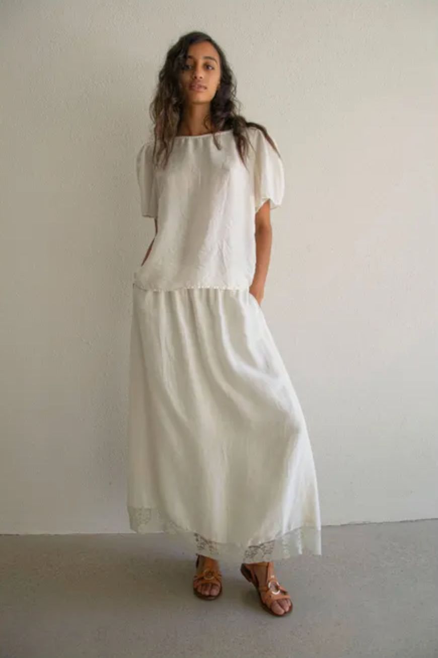 The Avant La Fille Lace Skirt, Color: Vintage White, Size: XS