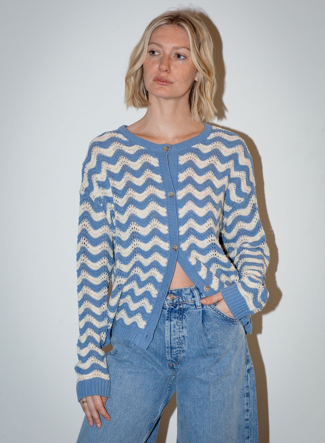 Caydn Cassie Cardigan, Color: Blue/Ivory, Size: XS