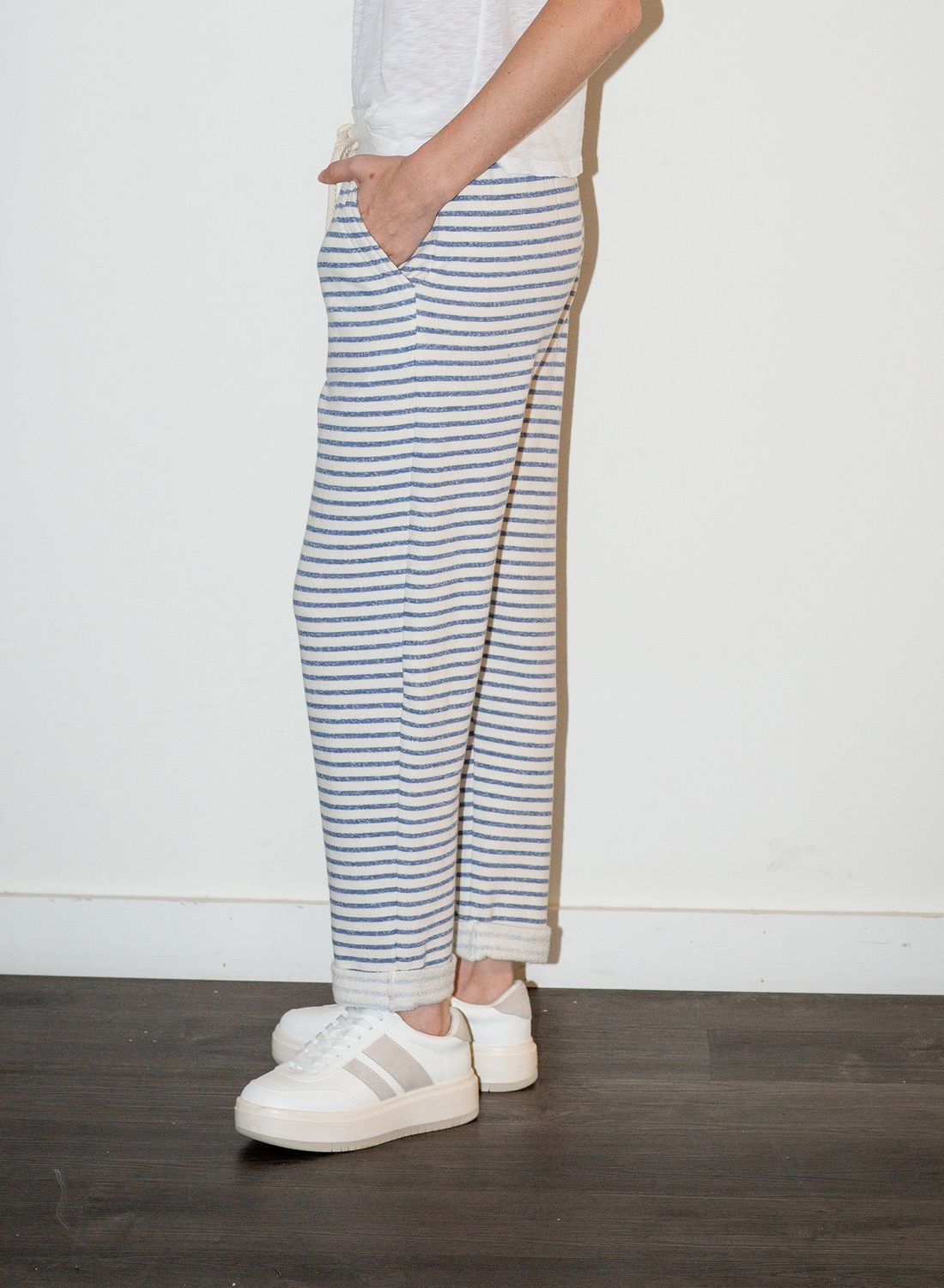 Caydn Jill Roll Up Jogger, Color: Navy Stripe, Size: XS