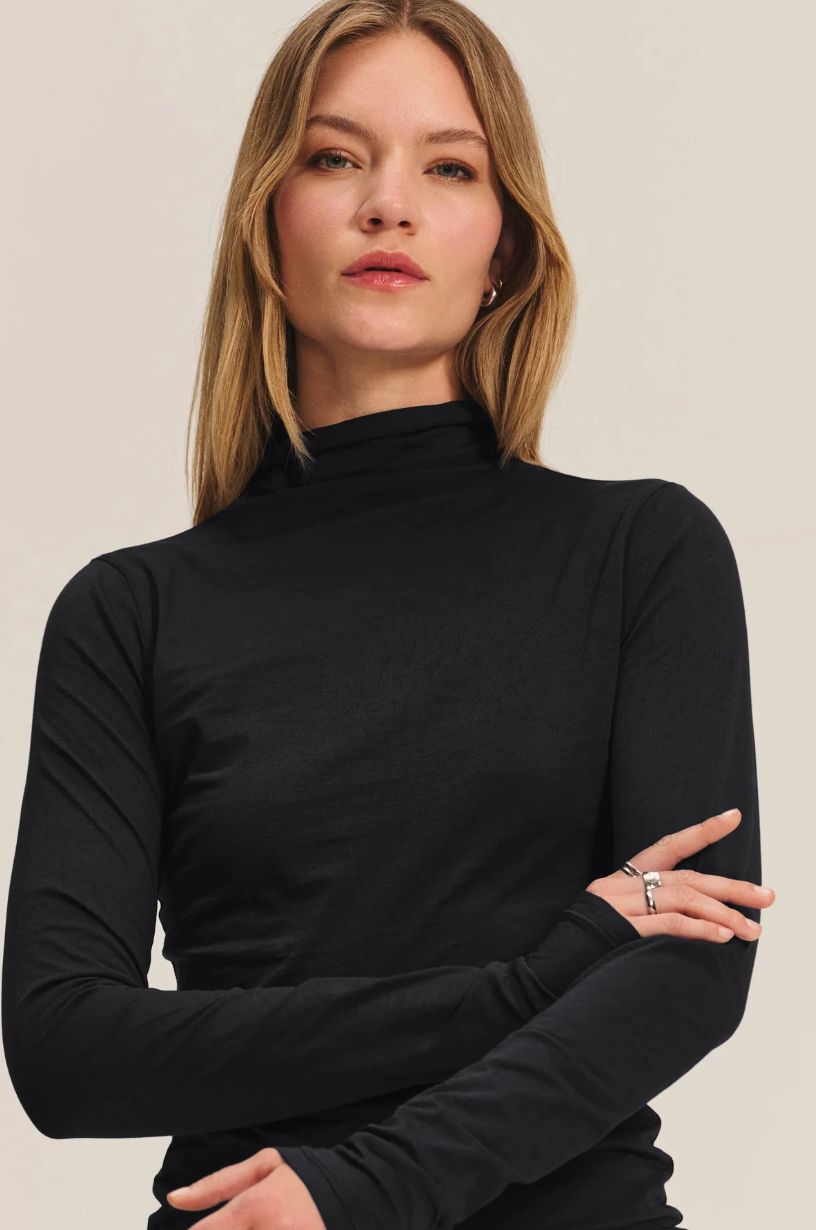 Velvet Talisia Fitted Mock Neck Top, Color: Black, Size: XS