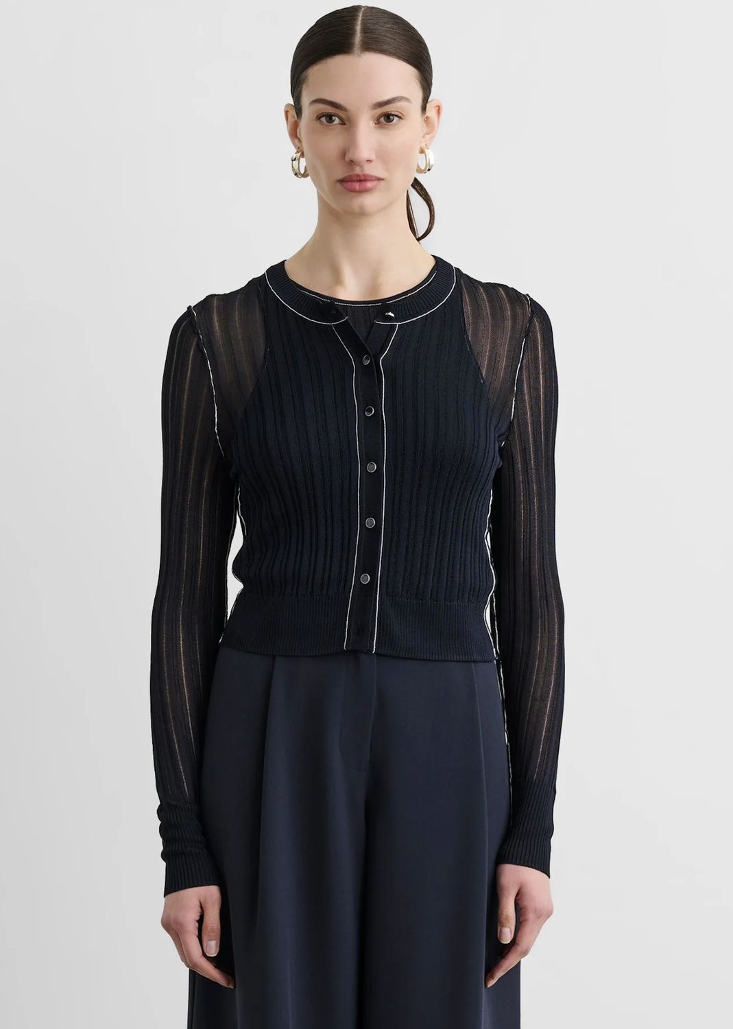 Toccin Crosby Cropped Cardigan, Color: Navy, Size: XS