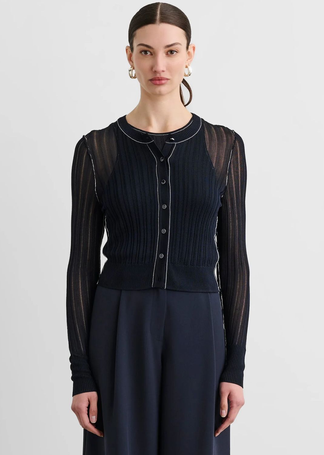 Toccin Crosby Cropped Cardigan, Color: Navy, Size: XS