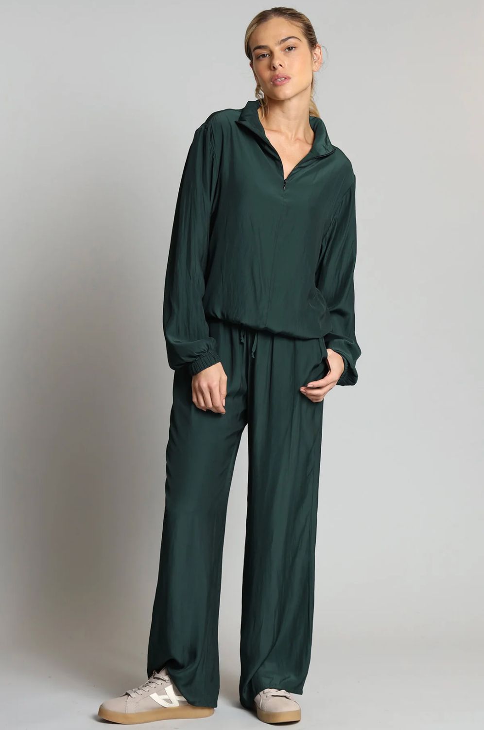 Lola &amp; Sophie D-Satin Half Zip Sweatshirt