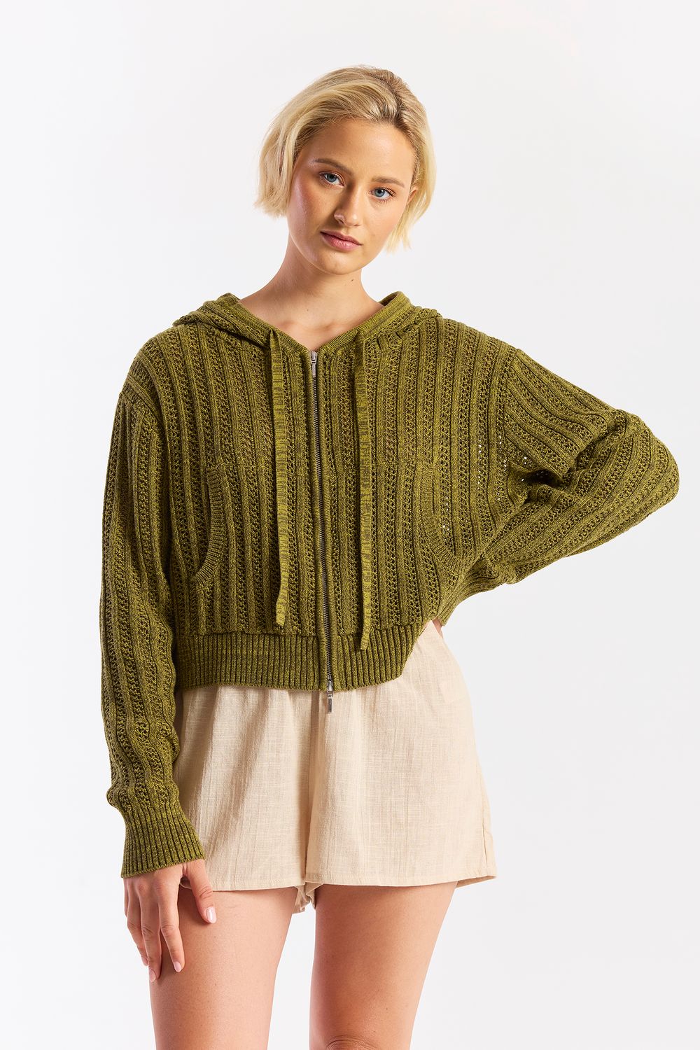 WISPR by Brodie Twist Yarn Ladder Stitch Cropped Hoodie