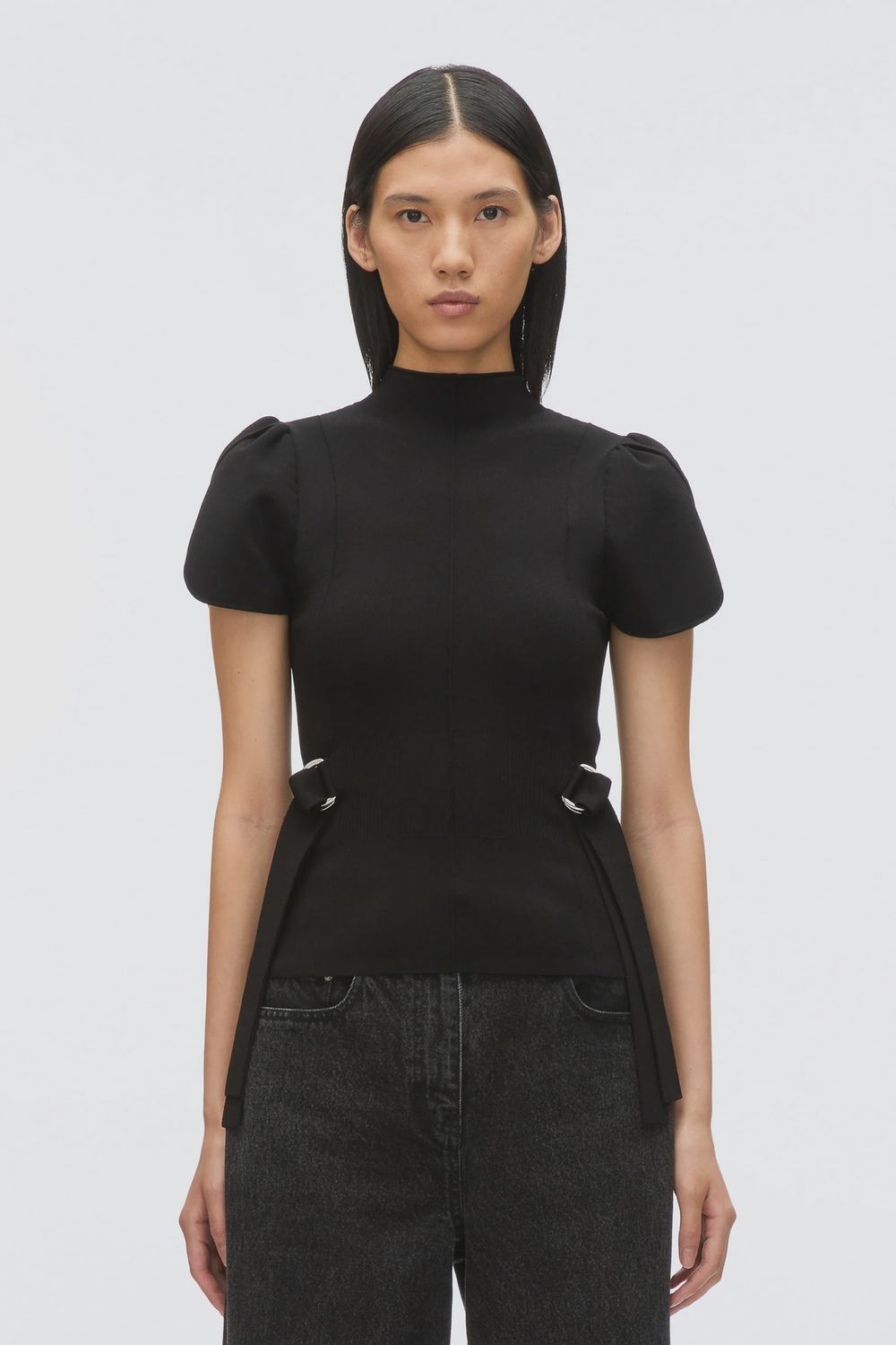 Phillip Lim Compact Rib Tulip Top, Color: Black, Size: XS