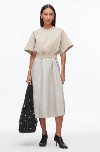 Phillip Lim Short Sleeve French Terry Combo Dress, Color: Concrete, Size: XS