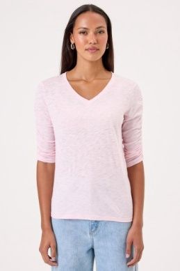 Goldie Ruched Half Sleeve V-Neck in Cherry Blossom, Color: Cherry Blossom, Size: XS