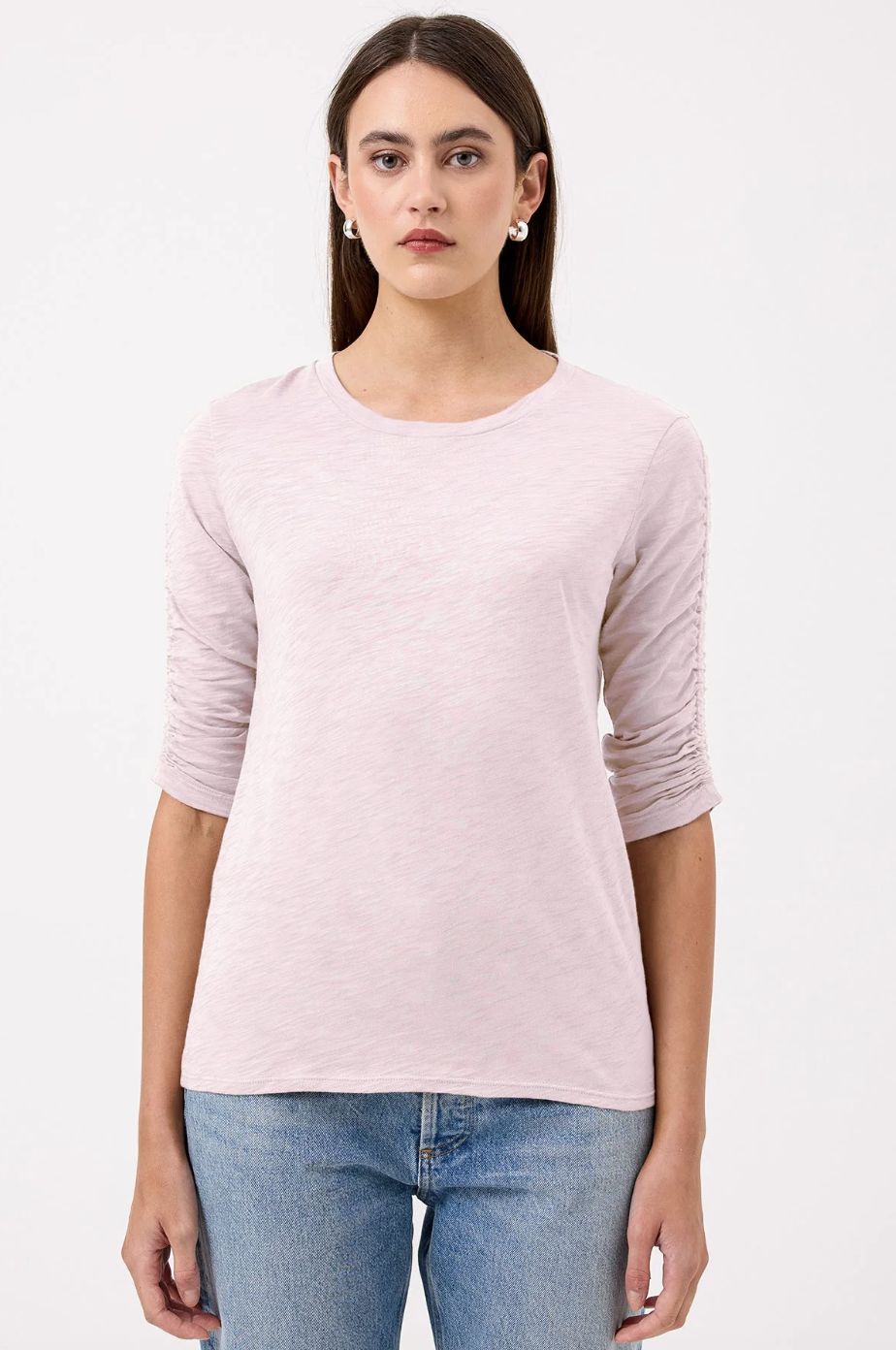 Goldie Ruched Half Sleeve V-Neck in Cherry Blossom