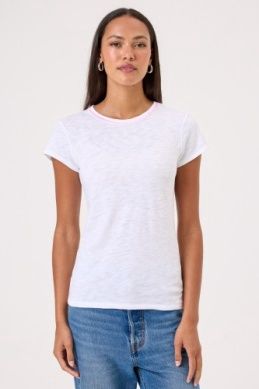 Goldie Short Sleeve Stitch Tip Ringer Tee, Color: White, Size: XS