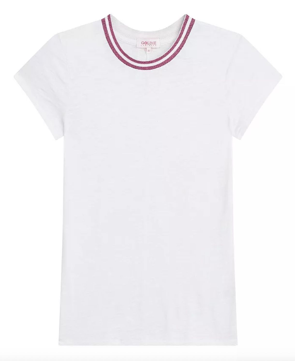 Goldie Double Shimmer Tipped Ringer Tee in White/Pink