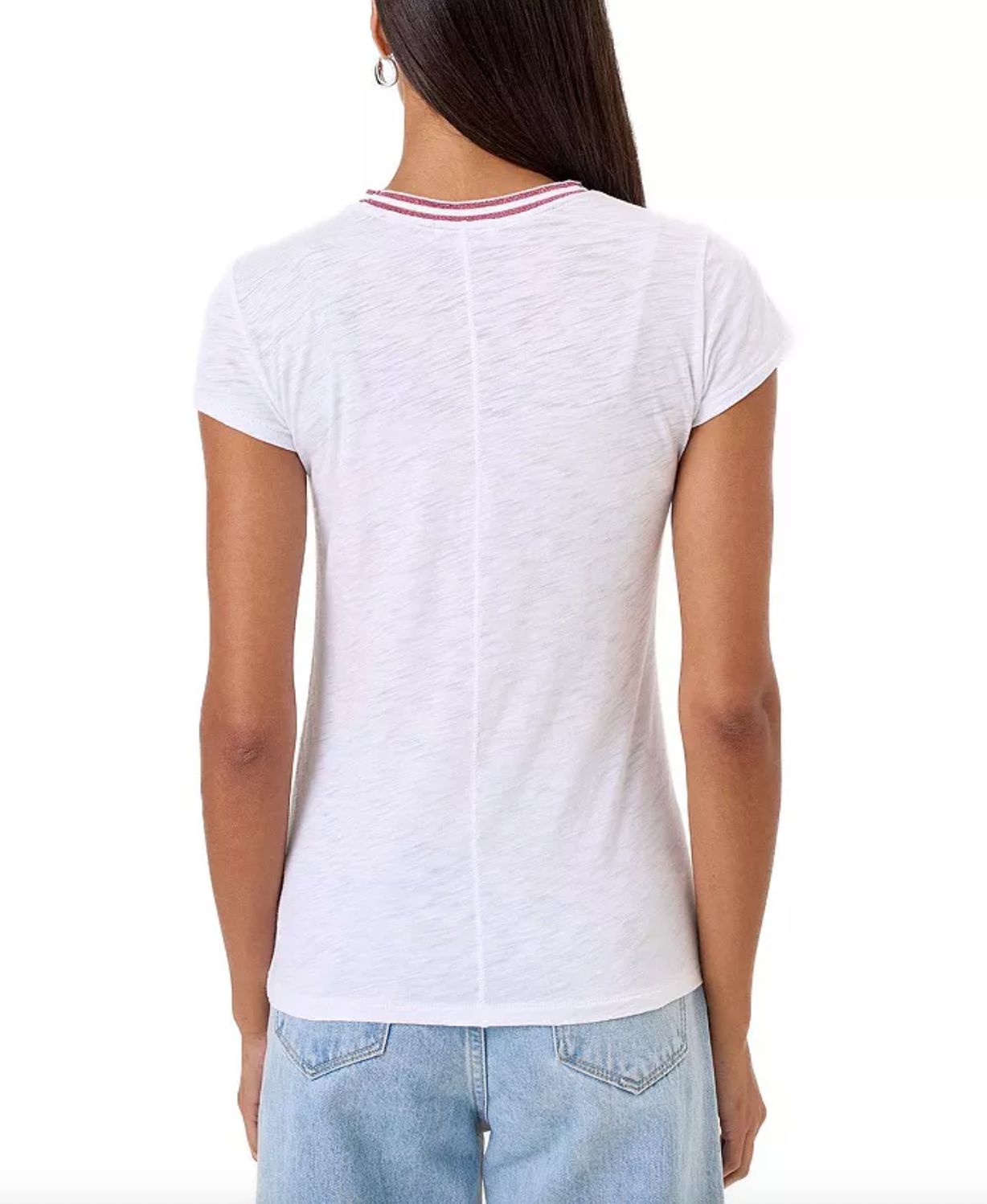 Goldie Double Shimmer Tipped Ringer Tee in White/Pink