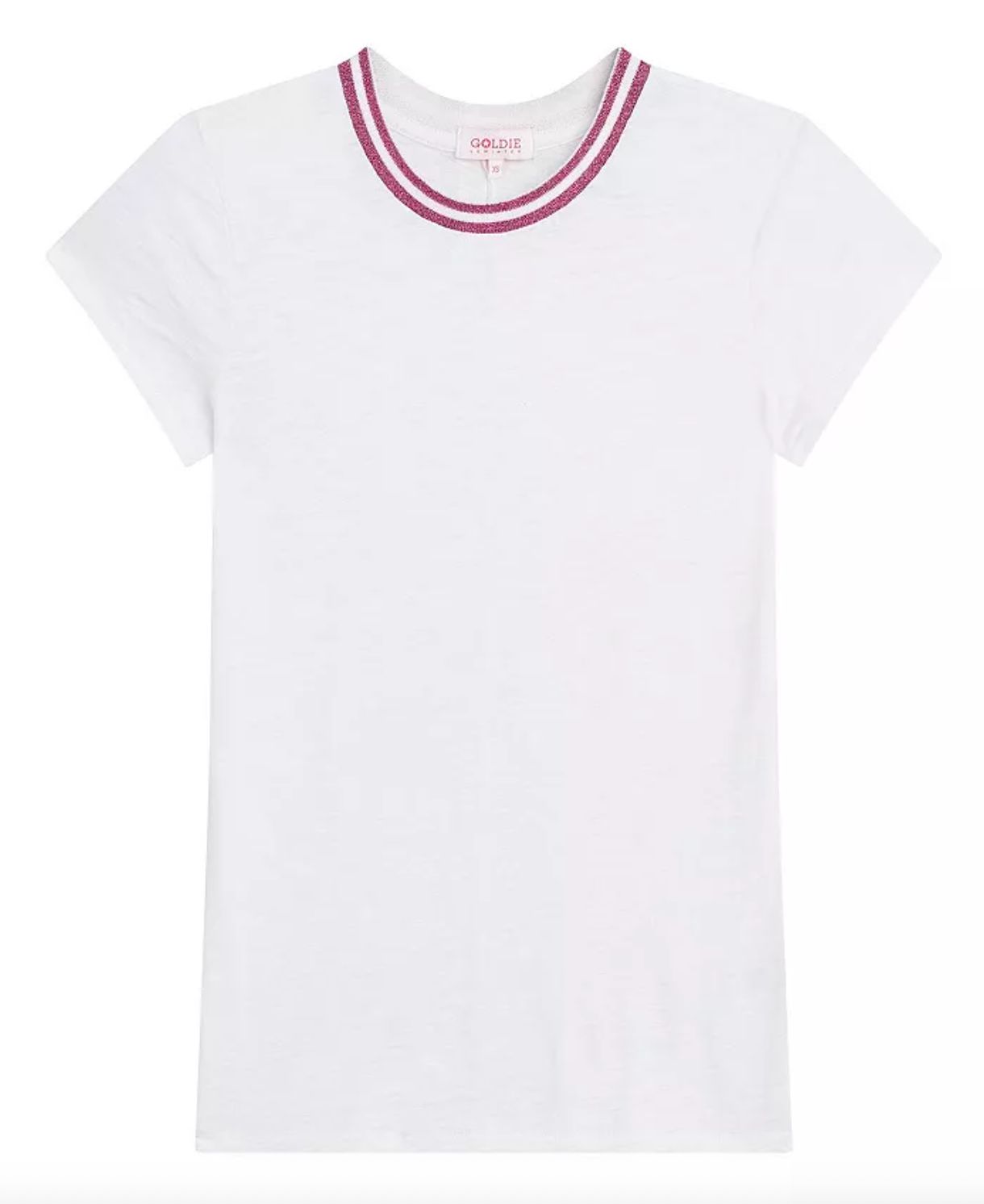 Goldie Double Shimmer Tipped Ringer Tee in White/Pink