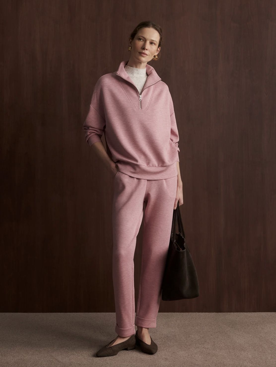 Varley Hawley Half Zip in Rose Marl