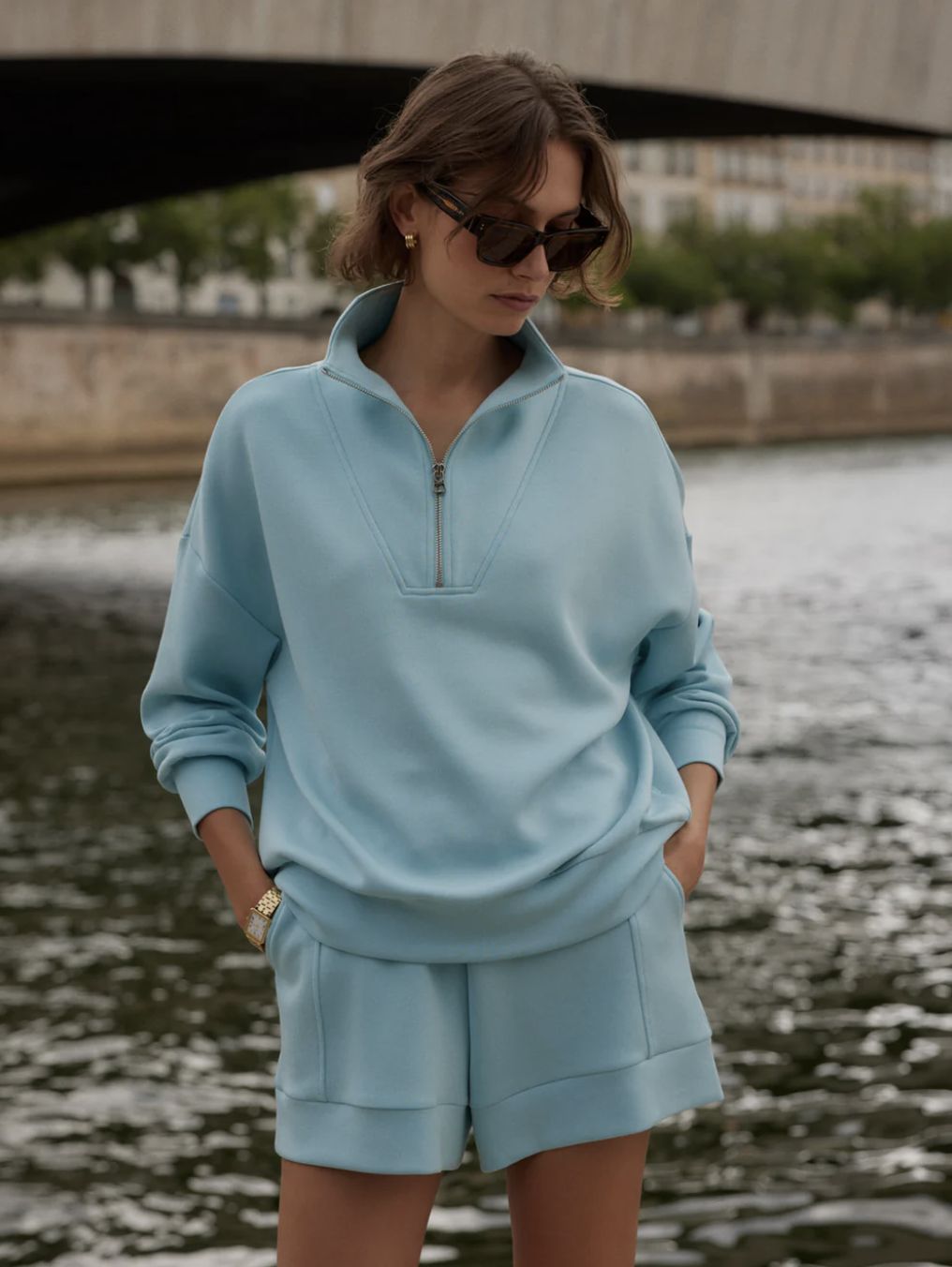 Varley Hawley Half Zip Sweat in Porcelain