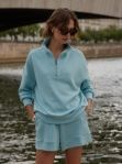 Varley Hawley Half Zip Sweat in Porcelain, Color: Porcelain Blue, Size: XXS