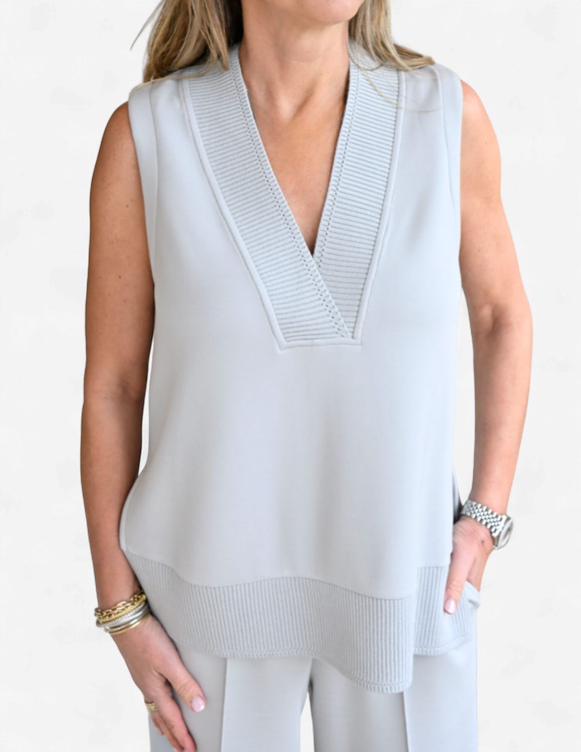 Varley Freida  V-Neck Tank in Blue Clay