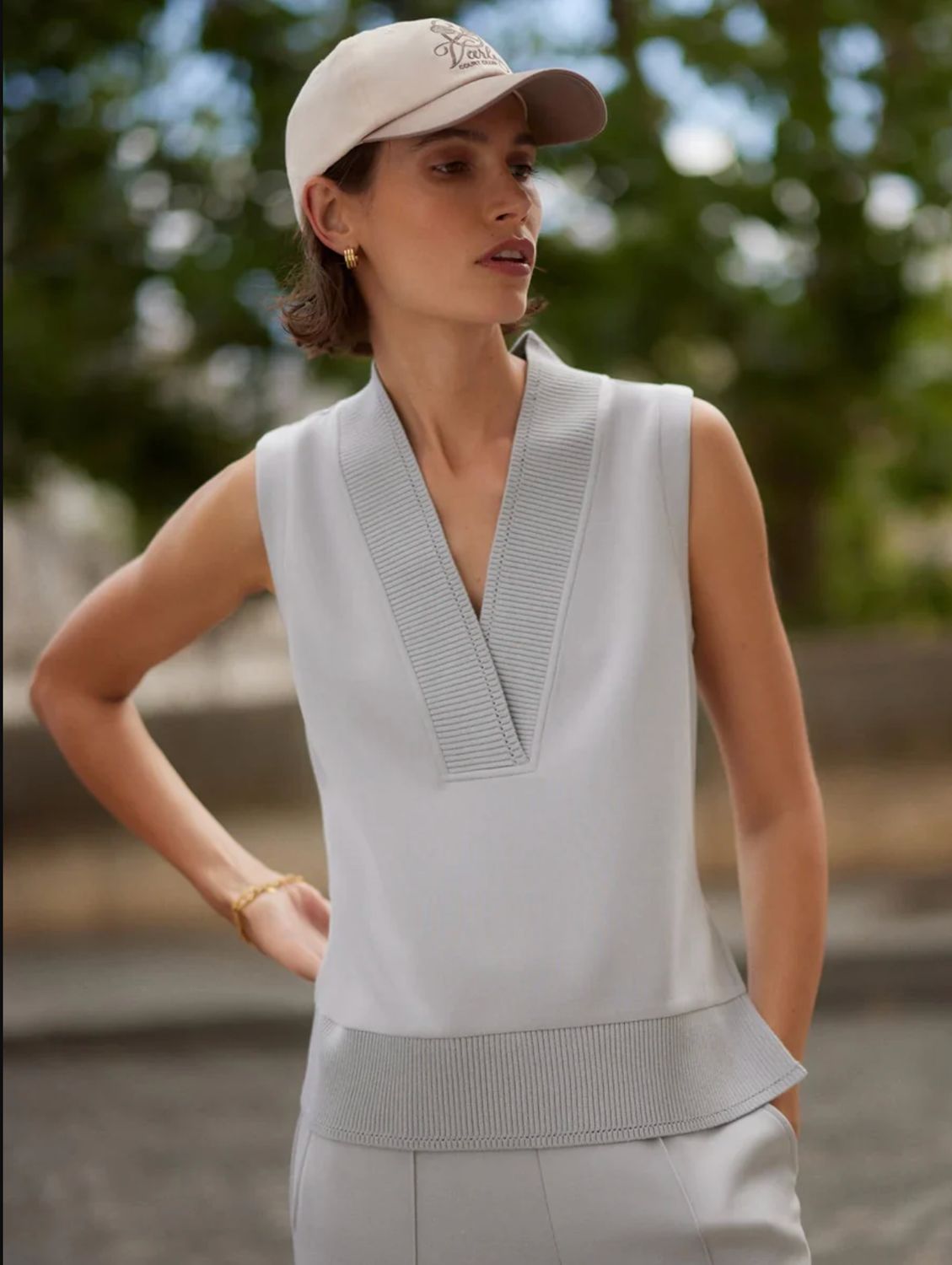 Varley Freida V-Neck Tank in Blue Clay