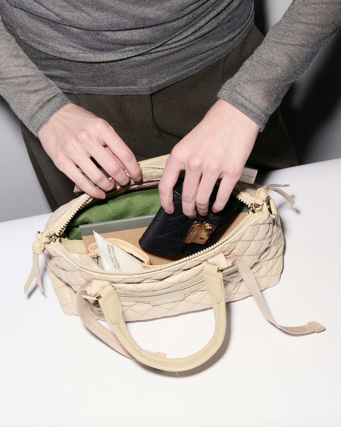 MZ Wallace Small Park Satchel in Buff