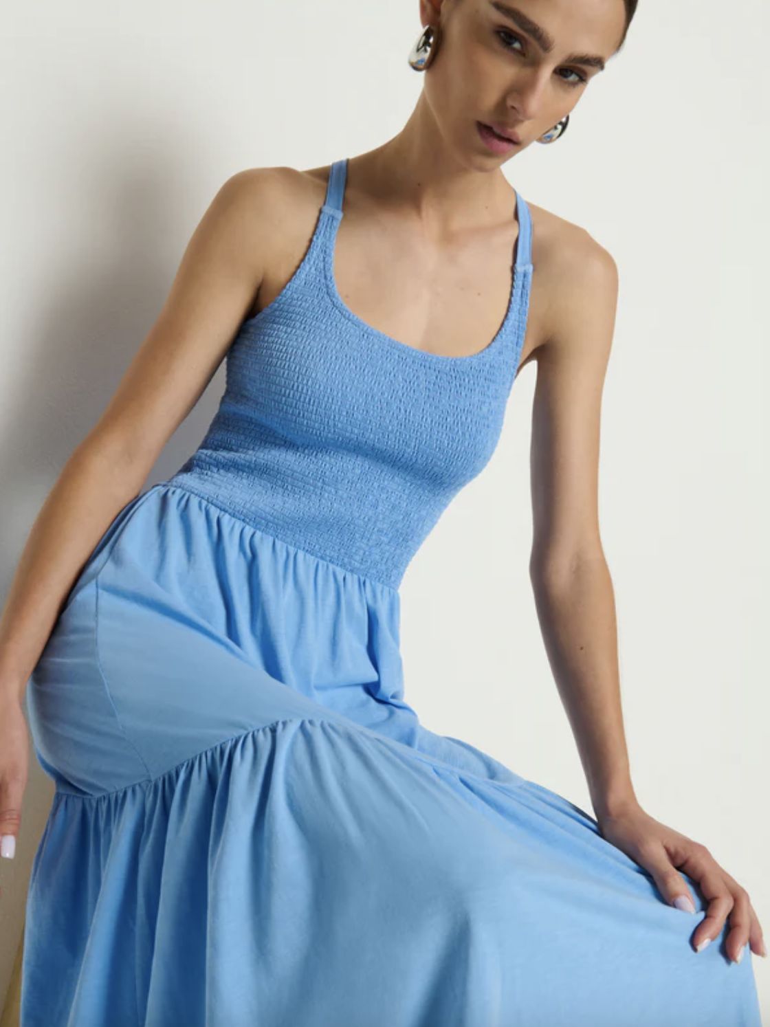 Nation Penelope Smocked Midi Dress in Laguna