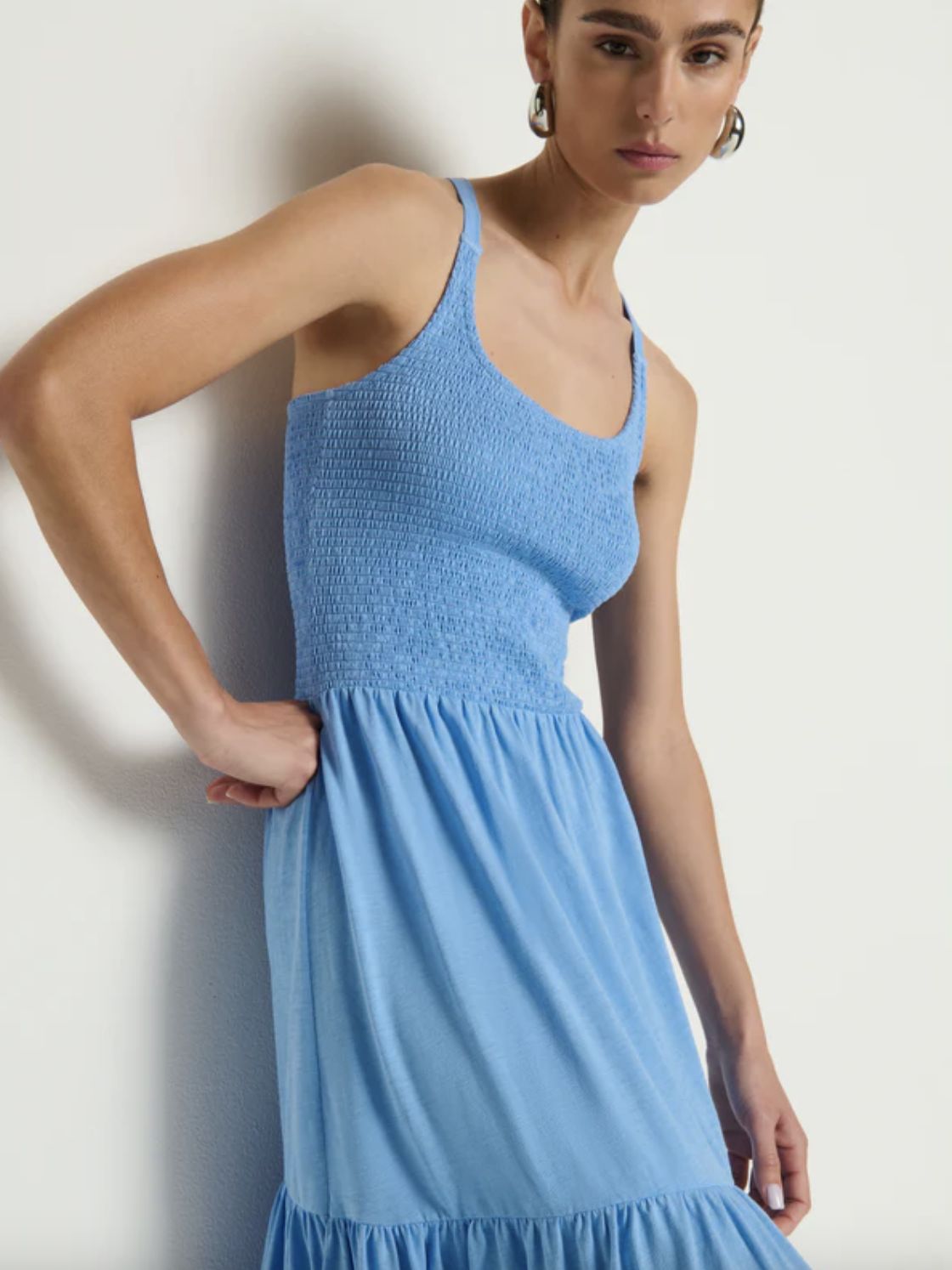 Nation Penelope Smocked Midi Dress in Laguna