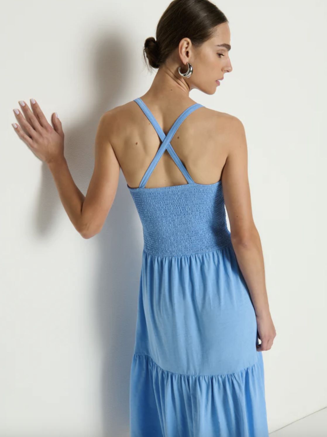 Nation Penelope Smocked Midi Dress in Laguna